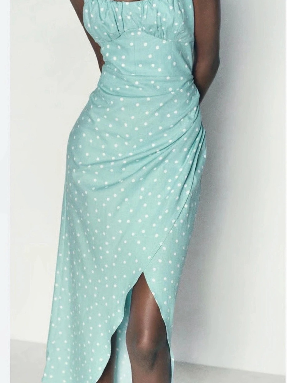Zara Polka Dot Maxi Dress in Blue & White Size Medium